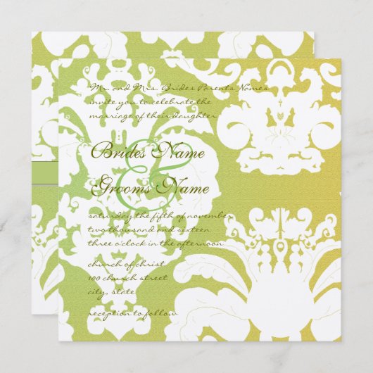 Uitnodigingen voor groene en gele bruiloft (Voorkant / Achterkant)