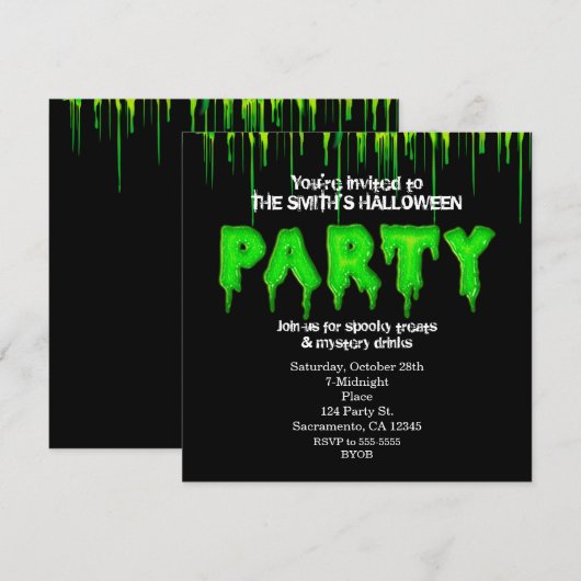 Uitnodigingen voor groene slijmpret Halloween-fees (Voorkant / Achterkant)