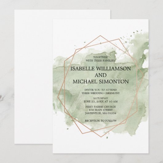 Uitnodigingen voor groene Waterverf (Voorkant / Achterkant)