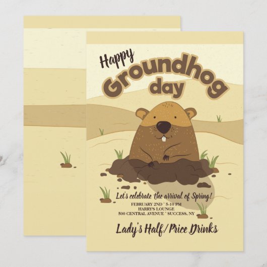 Uitnodigingen voor Groundhog Day (Voorkant / Achterkant)
