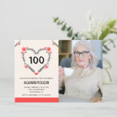 Uitnodigingen voor haar 100ste verjaardag Bloemhar (Staand voorkant)
