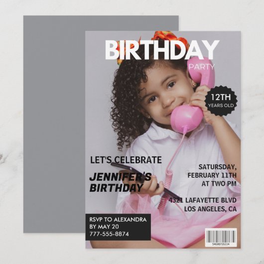 Uitnodigingen voor haar 12e verjaardag Tijdschrift (Voorkant / Achterkant)