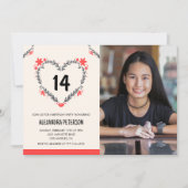 Uitnodigingen voor haar 14e verjaardag Bloemhart (Voorkant)