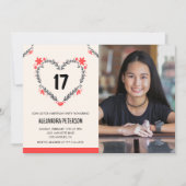 Uitnodigingen voor haar 17e verjaardag Bloemhart (Voorkant)