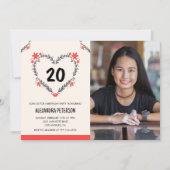Uitnodigingen voor haar 20e verjaardag Bloemhart (Voorkant)