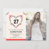 Uitnodigingen voor haar 27e verjaardag Bloemhart (Voorkant)