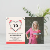 Uitnodigingen voor haar 70e verjaardag Bloemhart (Staand voorkant)