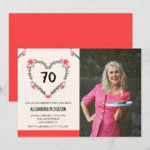Uitnodigingen voor haar 70e verjaardag Bloemhart (Voorkant / Achterkant)
