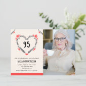 Uitnodigingen voor haar 95e verjaardag Bloemhart (Staand voorkant)