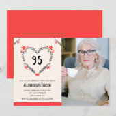 Uitnodigingen voor haar 95e verjaardag Bloemhart (Voorkant / Achterkant)