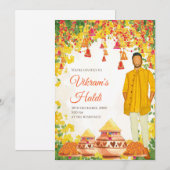 Uitnodigingen voor Haldi-huwelijk & Indiase trouwk (Voorkant / Achterkant)