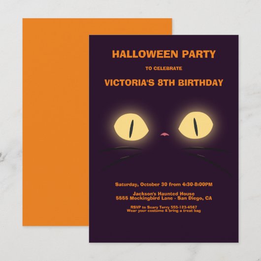 Uitnodigingen voor Halloween Birthday Cat Eyes (Voorkant / Achterkant)