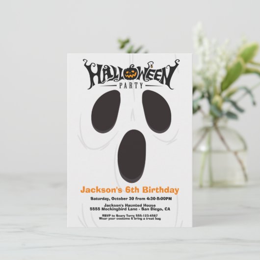 Uitnodigingen voor Halloween Birthday Ghost Face (Staand voorkant)