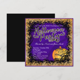 Uitnodigingen voor Halloween-feestje paars & oranj
