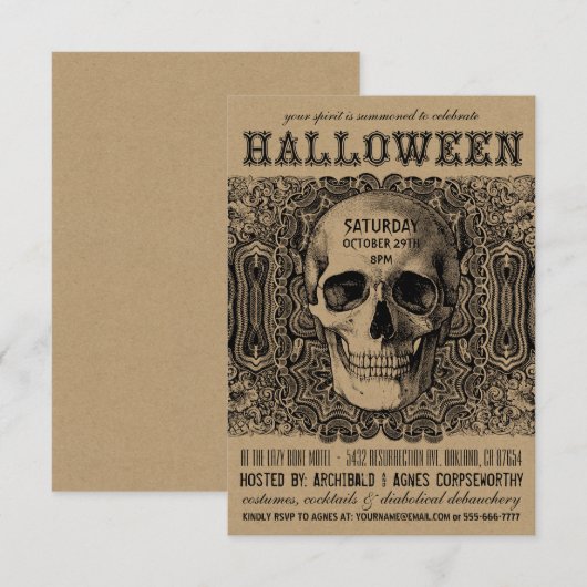 Uitnodigingen voor Halloween Party - Steampunk Kra (Voorkant / Achterkant)