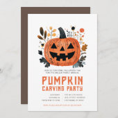 Uitnodigingen voor Halloween pompoen snijfeest (Voorkant / Achterkant)