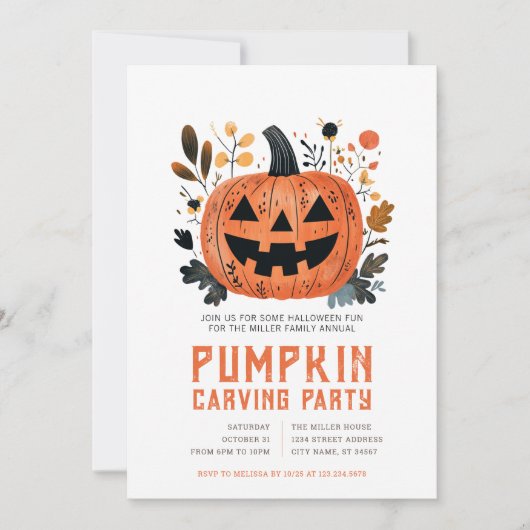 Uitnodigingen voor Halloween pompoensnijfeest (Voorkant)