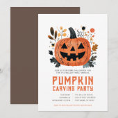 Uitnodigingen voor Halloween pompoensnijfeest (Voorkant / Achterkant)