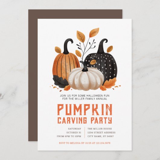 Uitnodigingen voor Halloween pompoensnijfeest (Voorkant / Achterkant)