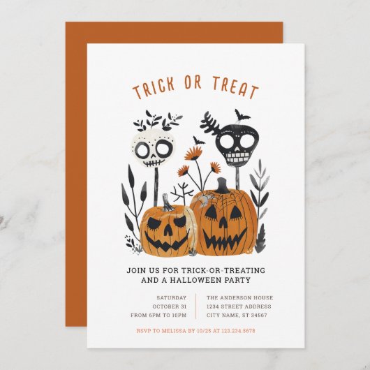 Uitnodigingen voor Halloween snoep of een grap (Voorkant / Achterkant)