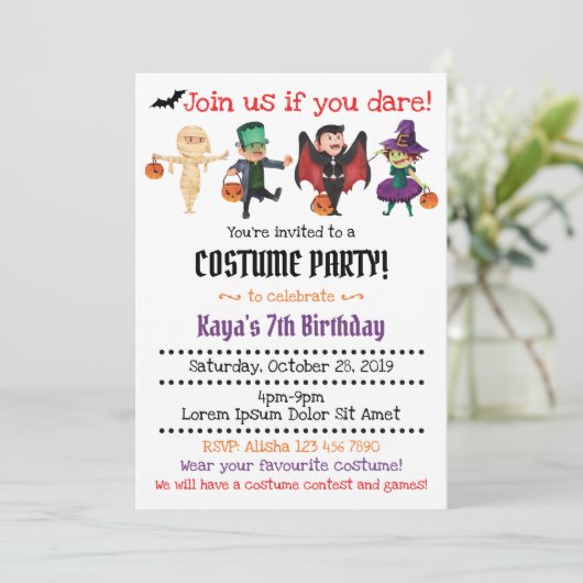 Uitnodigingen voor Halloween-verkleedfeest (Staand voorkant)