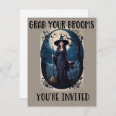 Uitnodigingen voor Halloweenfeest 'Pak je bezems' (Voorkant / Achterkant)