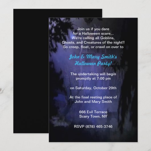 Uitnodigingen voor Haunted Hill House Party (Voorkant / Achterkant)