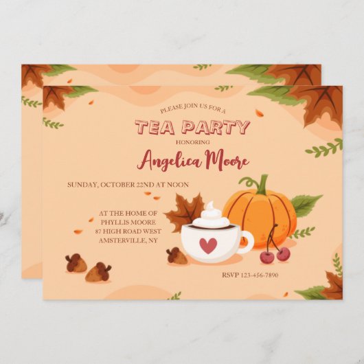 Uitnodigingen voor Herfst Thee Party (Voorkant / Achterkant)