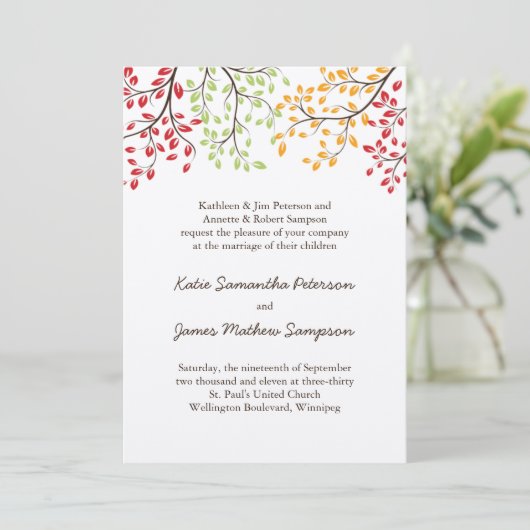 Uitnodigingen voor herfstbruiloft (Staand voorkant)