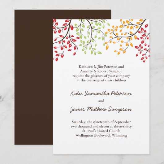 Uitnodigingen voor herfstbruiloft (Voorkant / Achterkant)