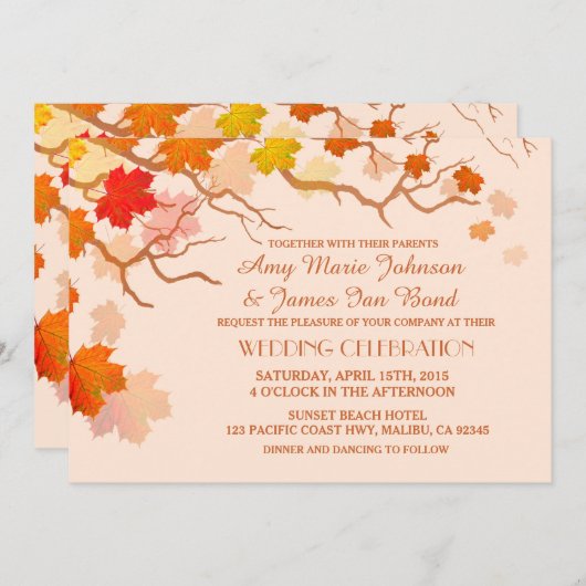 Uitnodigingen voor herfstbruiloft (Voorkant / Achterkant)