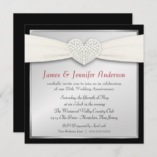 Uitnodigingen voor het 25-jarig huwelijksjubileumf (Voorkant / Achterkant)