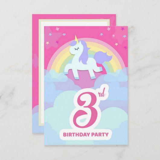 Uitnodigingen voor het 3e verjaardagsfeest - Unico (Voorkant / Achterkant)