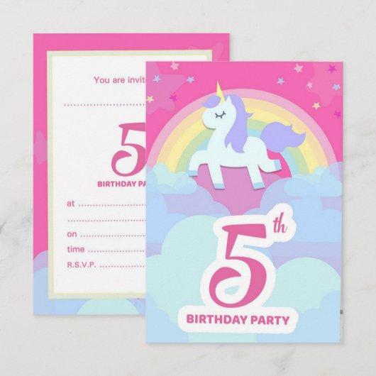 Uitnodigingen voor het 5e verjaardagsfeest - Unico (Voorkant / Achterkant)