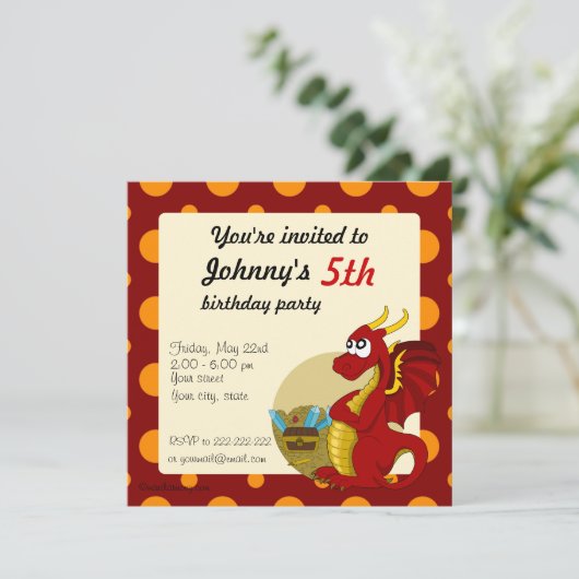 Uitnodigingen voor het afdrukken van rode draak-ca (Staand voorkant)