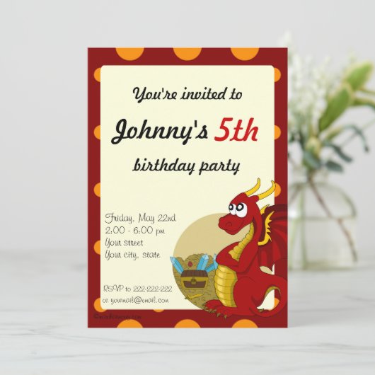 Uitnodigingen voor het afdrukken van rode draak-ca (Staand voorkant)