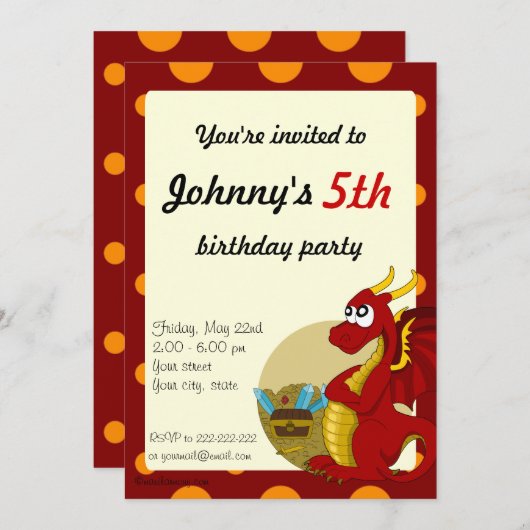 Uitnodigingen voor het afdrukken van rode draak-ca (Voorkant / Achterkant)