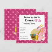 Uitnodigingen voor het afdrukken van roze dragon c (Voorkant / Achterkant)