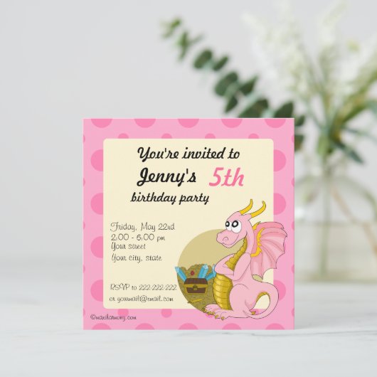 Uitnodigingen voor het afdrukken van roze dragon c (Staand voorkant)