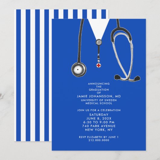 Uitnodigingen voor het afstuderen van een dokter (Voorkant / Achterkant)