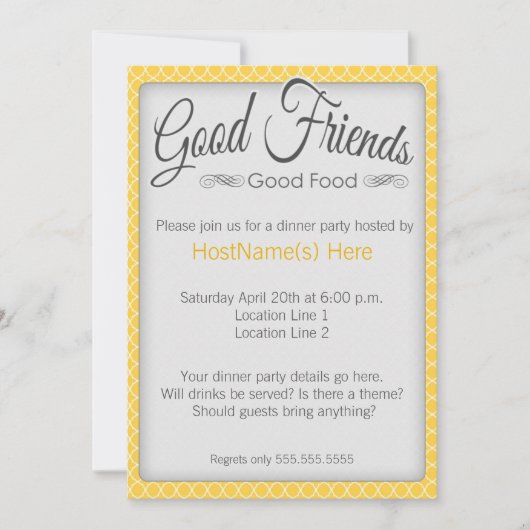 Uitnodigingen voor het avondeten in Geel (Voorkant)