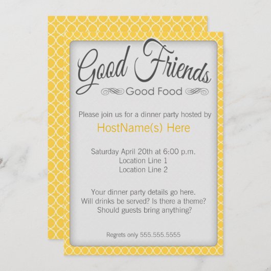 Uitnodigingen voor het avondeten in Geel (Voorkant / Achterkant)