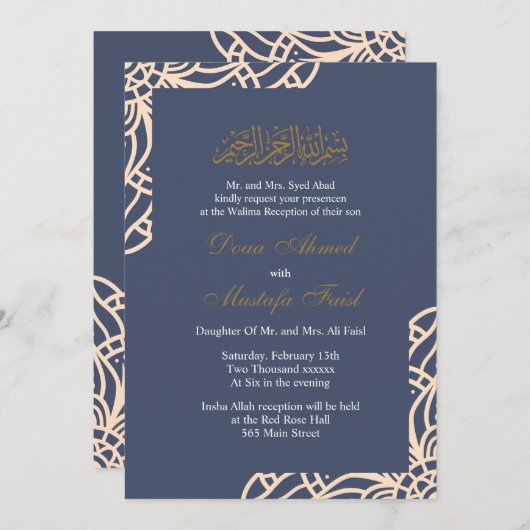Uitnodigingen voor het bruiloft met een moslim ras (Voorkant / Achterkant)