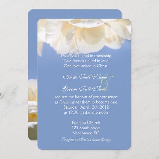 uitnodigingen voor het bruiloft van pure witte ro (Voorkant / Achterkant)