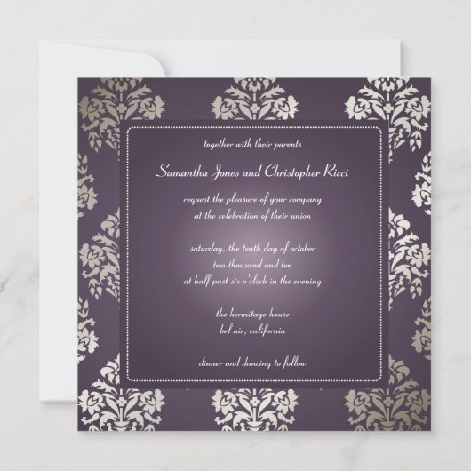 Uitnodigingen voor het Damascus/plum/faux zilveren (Achterkant)