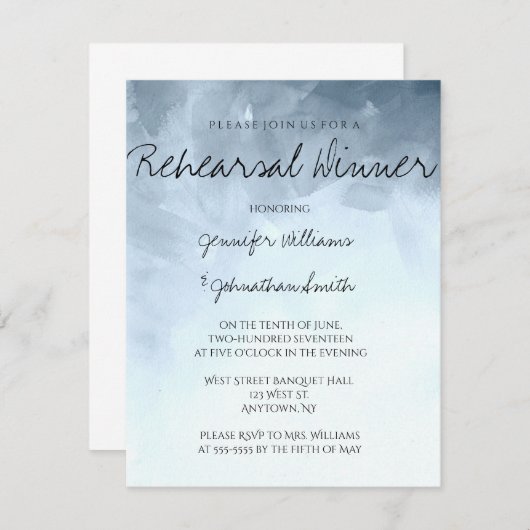 Uitnodigingen voor het diner Blauwe waterverf (Voorkant / Achterkant)