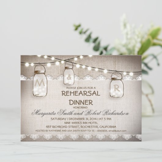 Uitnodigingen voor het diner van Burlap and Mason  (Staand voorkant)