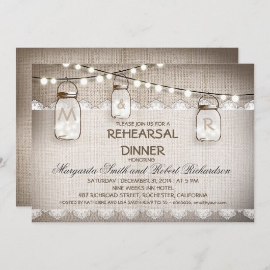Uitnodigingen voor het diner van Burlap and Mason (Voorkant / Achterkant)