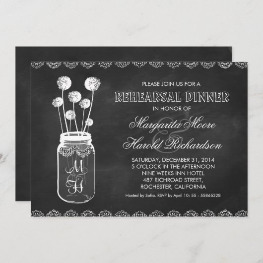 Uitnodigingen voor het diner van Chalkboard mason  (Voorkant / Achterkant)