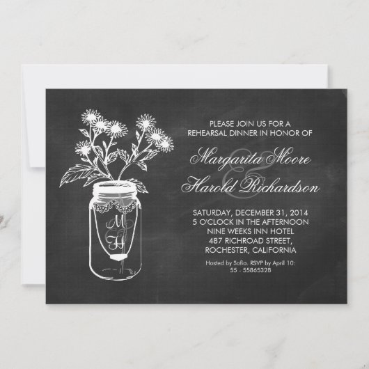 Uitnodigingen voor het diner van Chalkboard mason (Voorkant)